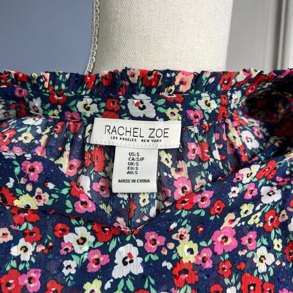 Rachel Zoe Flowy Peasant Top Puffy Sleeves Floral Print Blue Pink Size Small - Picture 10 of 12